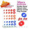 30PCS OF ASSORTED DOUBLE FLARED VIBRANT COLOR SILICONE TUNNEL PLUG PACKAGE